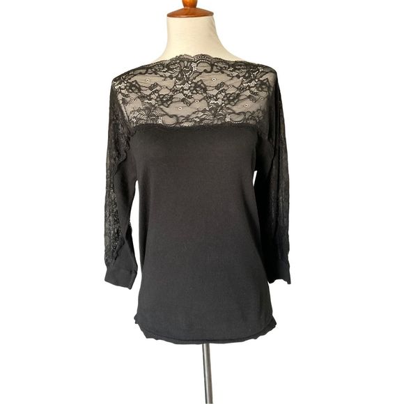 Roz & Ali Lace Black Lace top with sweater bottom - Picture 1 of 9